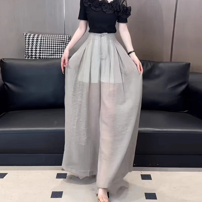 休闲阔腿裤女夏季薄款2025新款高腰宽松显瘦垂感百搭时尚拖地裤裙