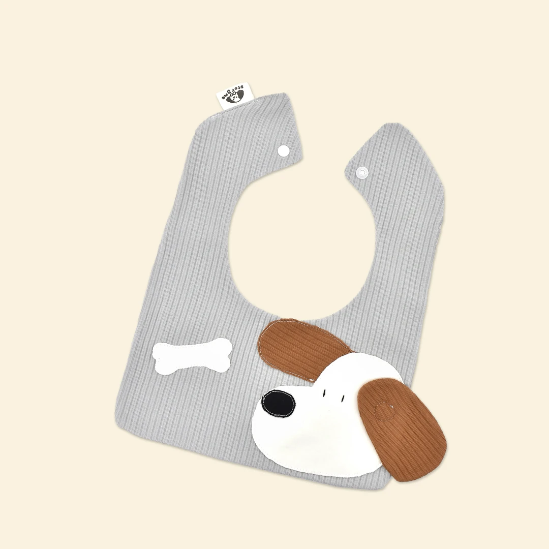 [U716]灰底小狗造型口水巾围兜新生儿防吐奶柔软透气可爱ins风