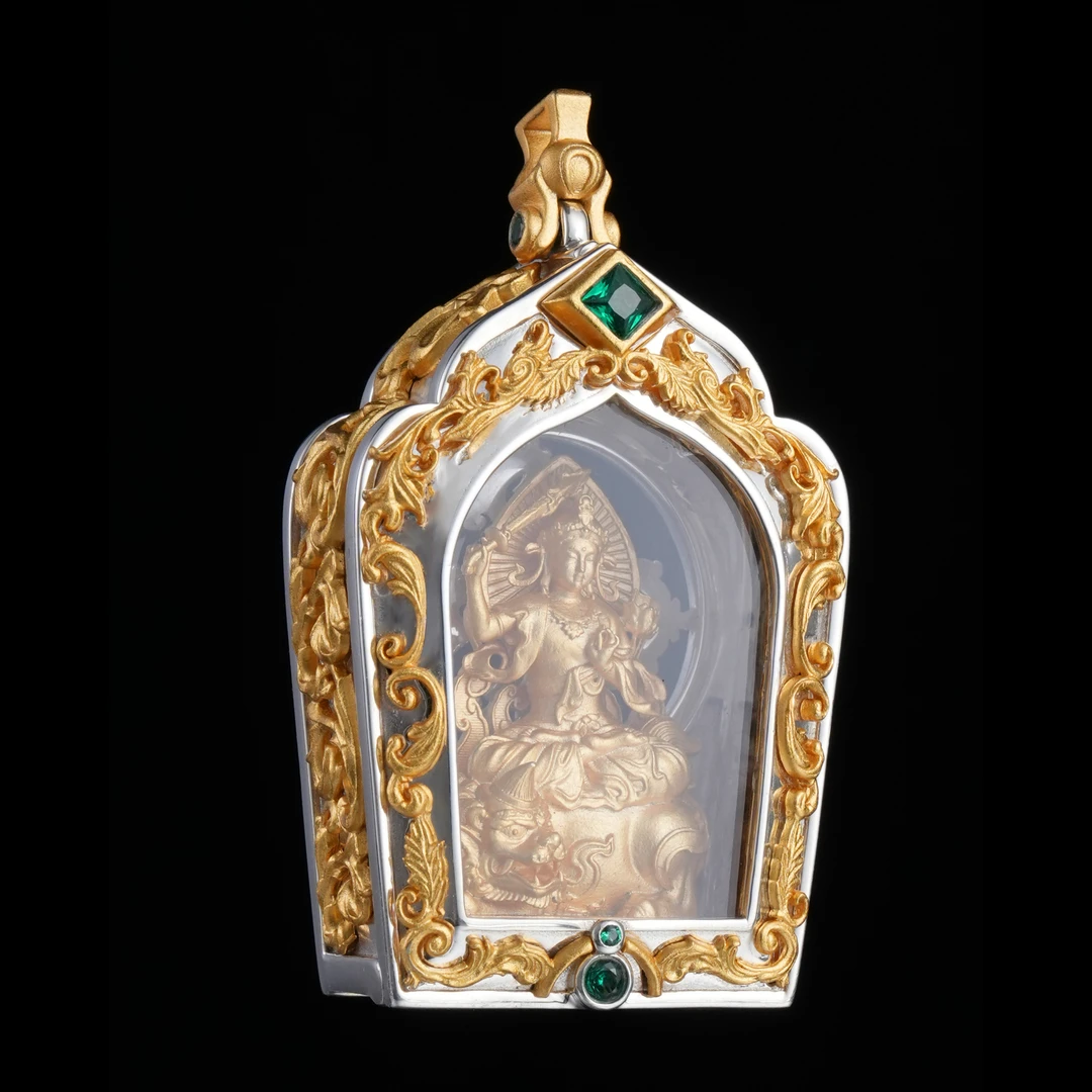 吊坠925银玻璃 文殊嘎乌盒挂坠挂件饰品