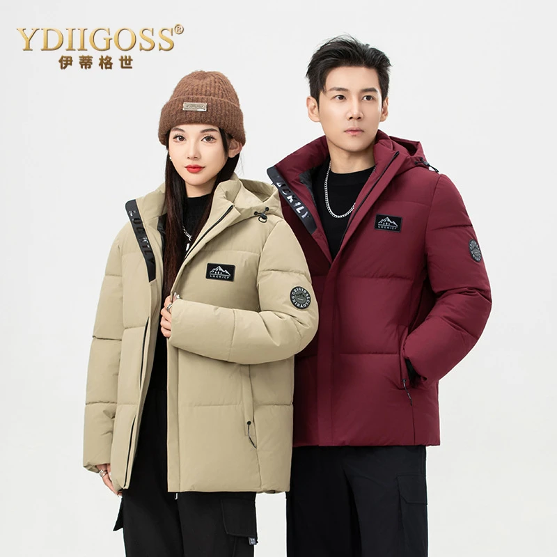 YDIIGOSS棉服男中长款情侣青少年时尚休闲连帽加厚棉衣外套棉袄