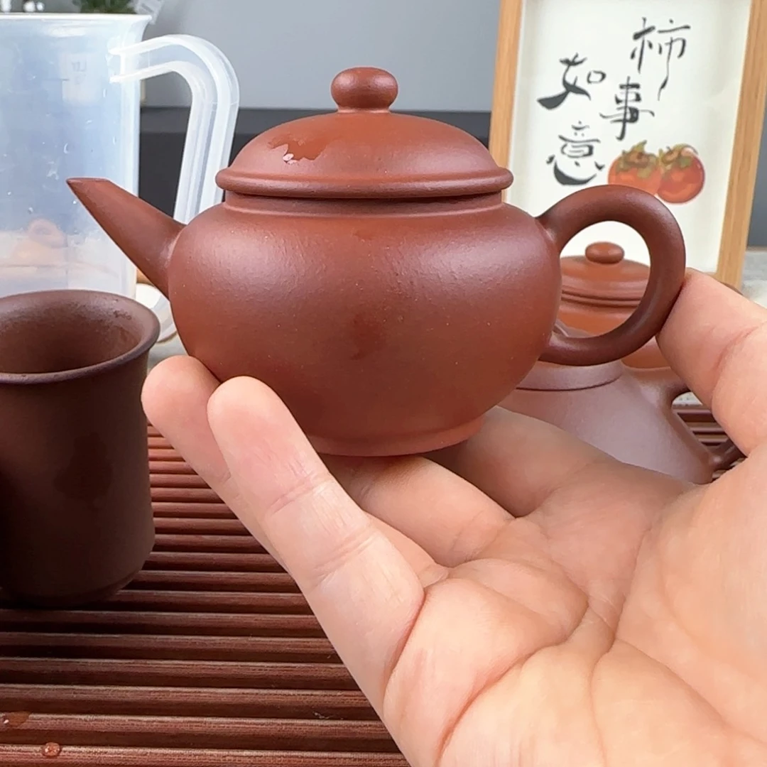 紫砂茶壶封釉水平红皮龙半手100ml