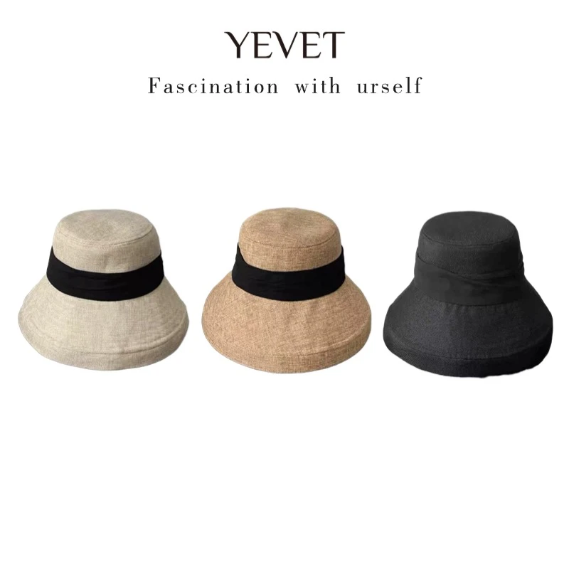 棉麻大檐遮阳渔夫帽子可折叠太阳防晒帽