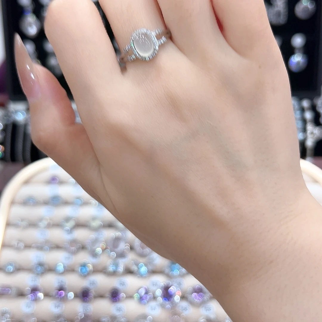 蛇纹石玉银S925镶嵌戒指