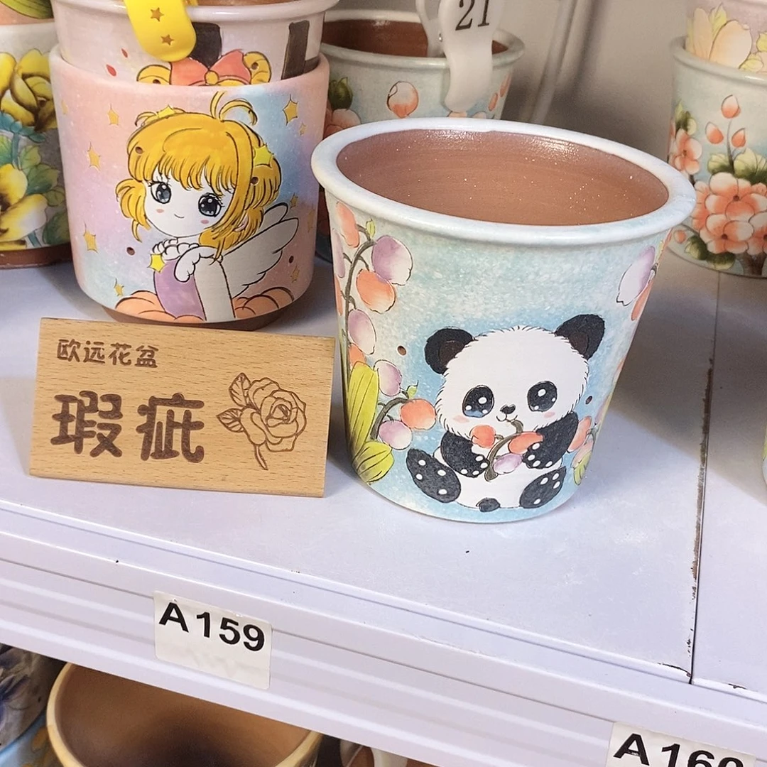 紫砂花盆红陶手绘花盆