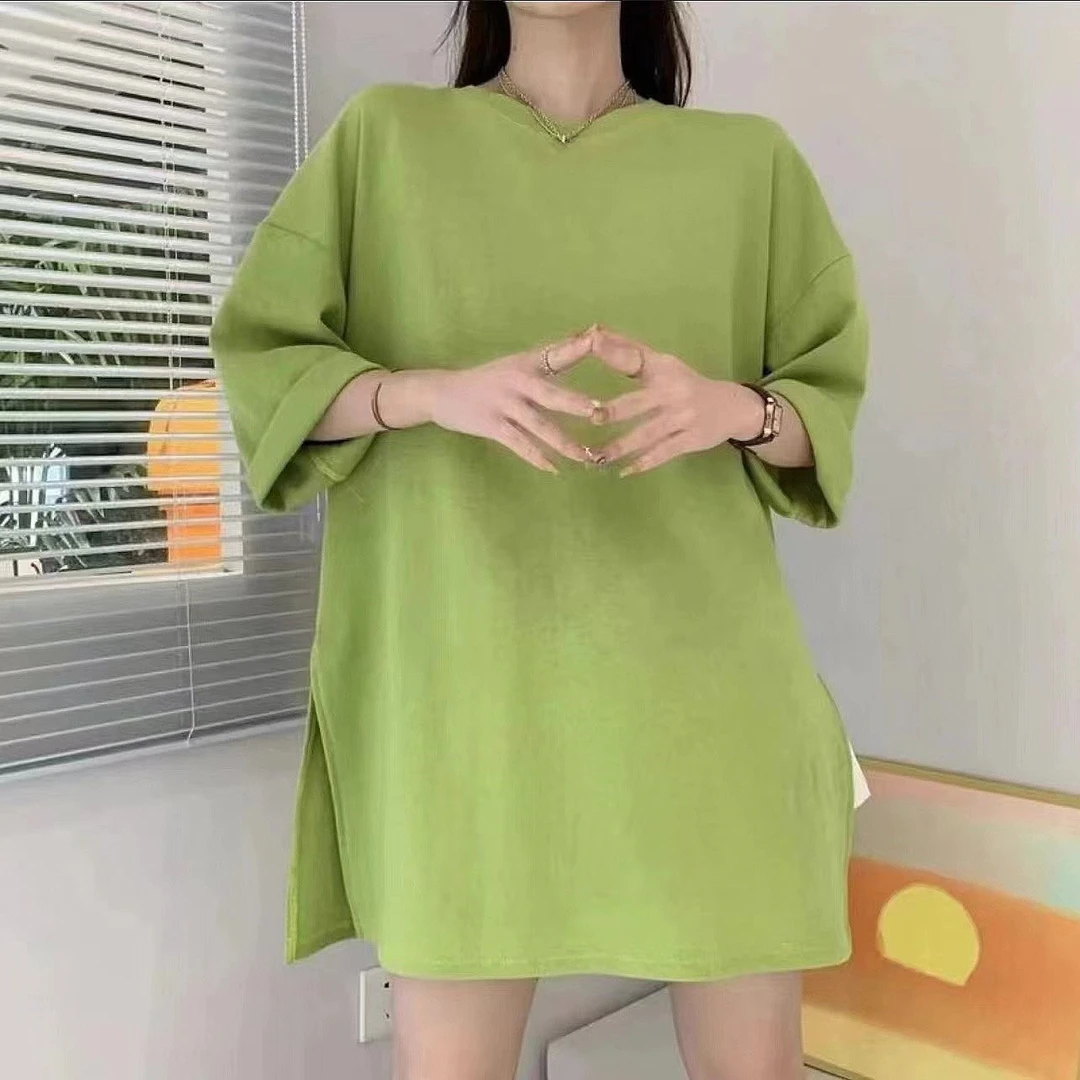 夏季休闲简约短袖打底衫ins中长款宽松时尚显瘦上衣9009#0.08