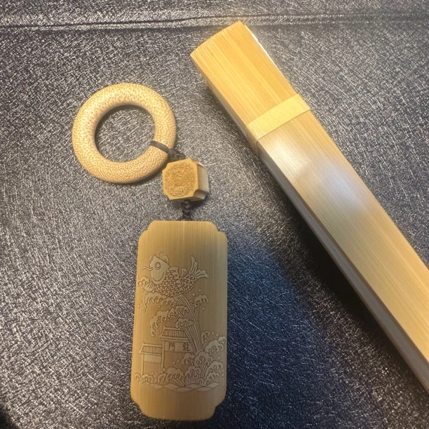 玉竹竹牌鲤鱼跃龙门挂件加扇子