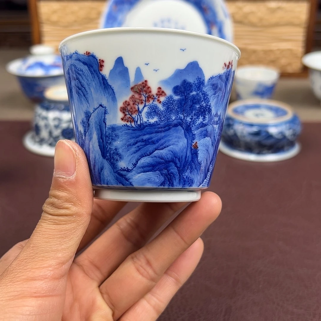 杯子景德镇青花釉里红容天杯