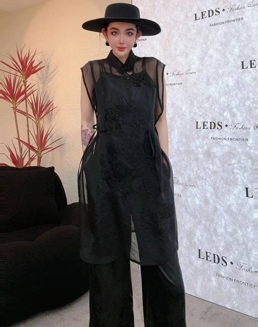 LEDS LX037夏季气质名媛重工复古时尚新中式淑女三件套装