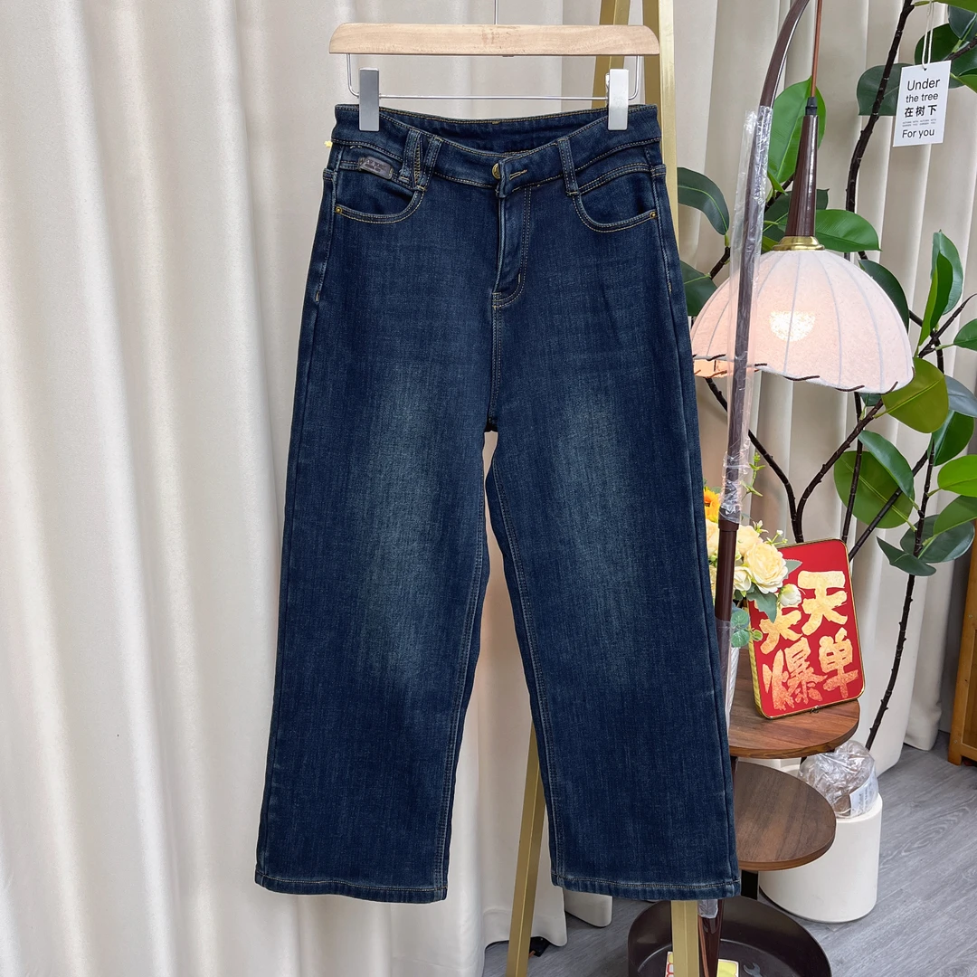 953女装牛仔裤时尚百搭加绒宽松蓝色保暖阔腿裤