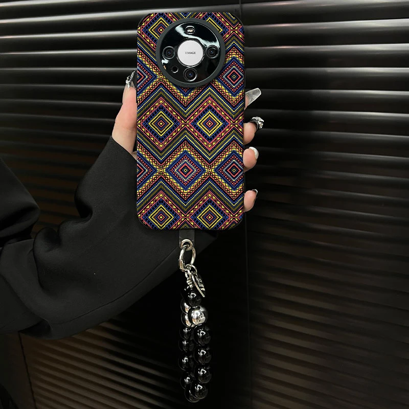 适用【华为mate60pro+】复古菱格花纹ins风小羊皮创意网红手机壳女