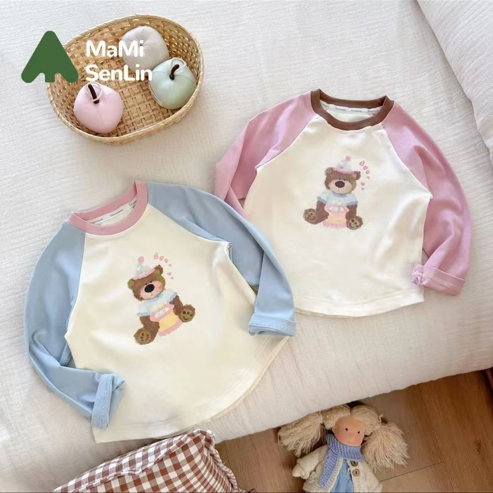 儿童纯棉春秋2025新款女童长袖T恤打底衫宽松上衣中小童圆领休闲