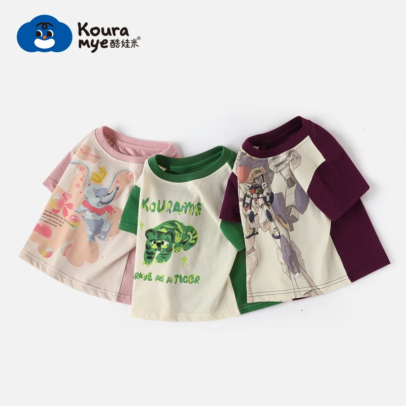 酷娃米夏款儿童短袖中小男女童舒适百搭卡通印花T恤20518