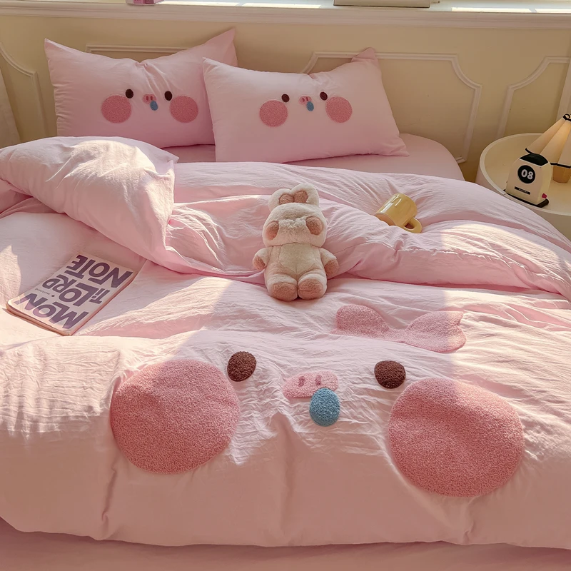 卡通可水洗毛巾绣四件套双人被套单件床单学生宿舍床上三件套床品