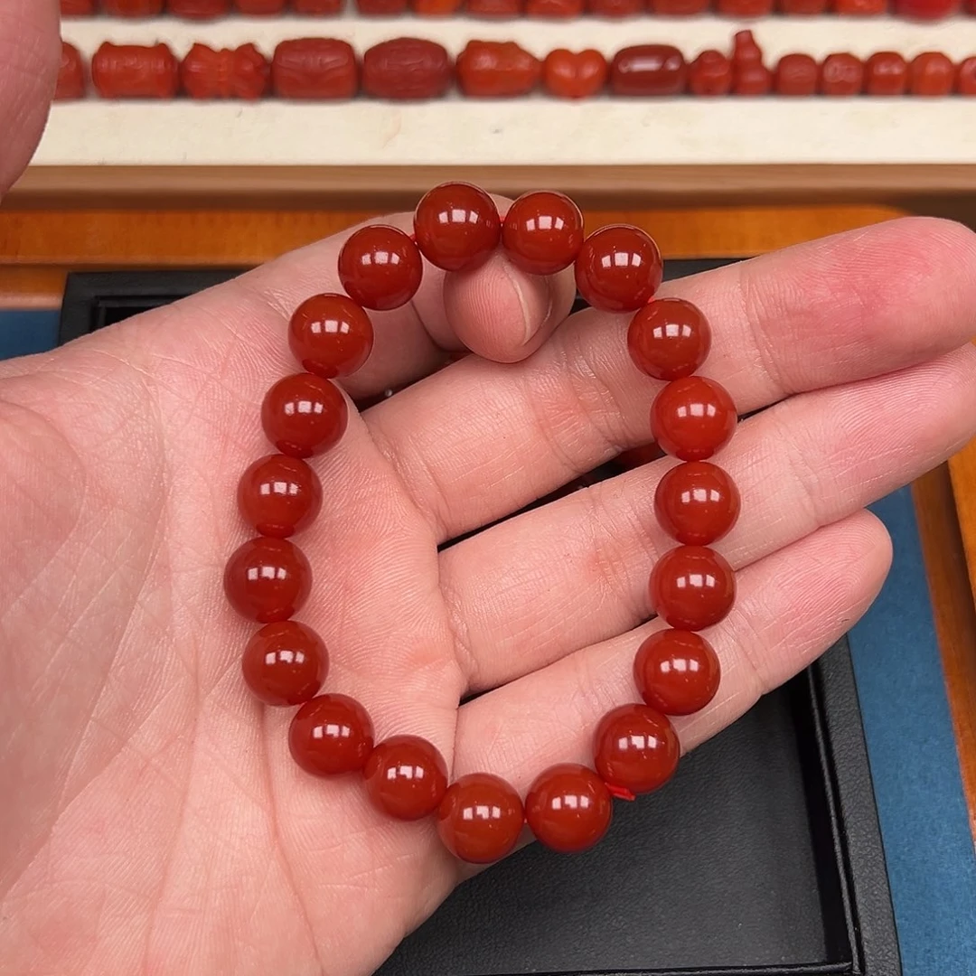 南红玛瑙未镶嵌卡10瓦西料圆珠手串一条