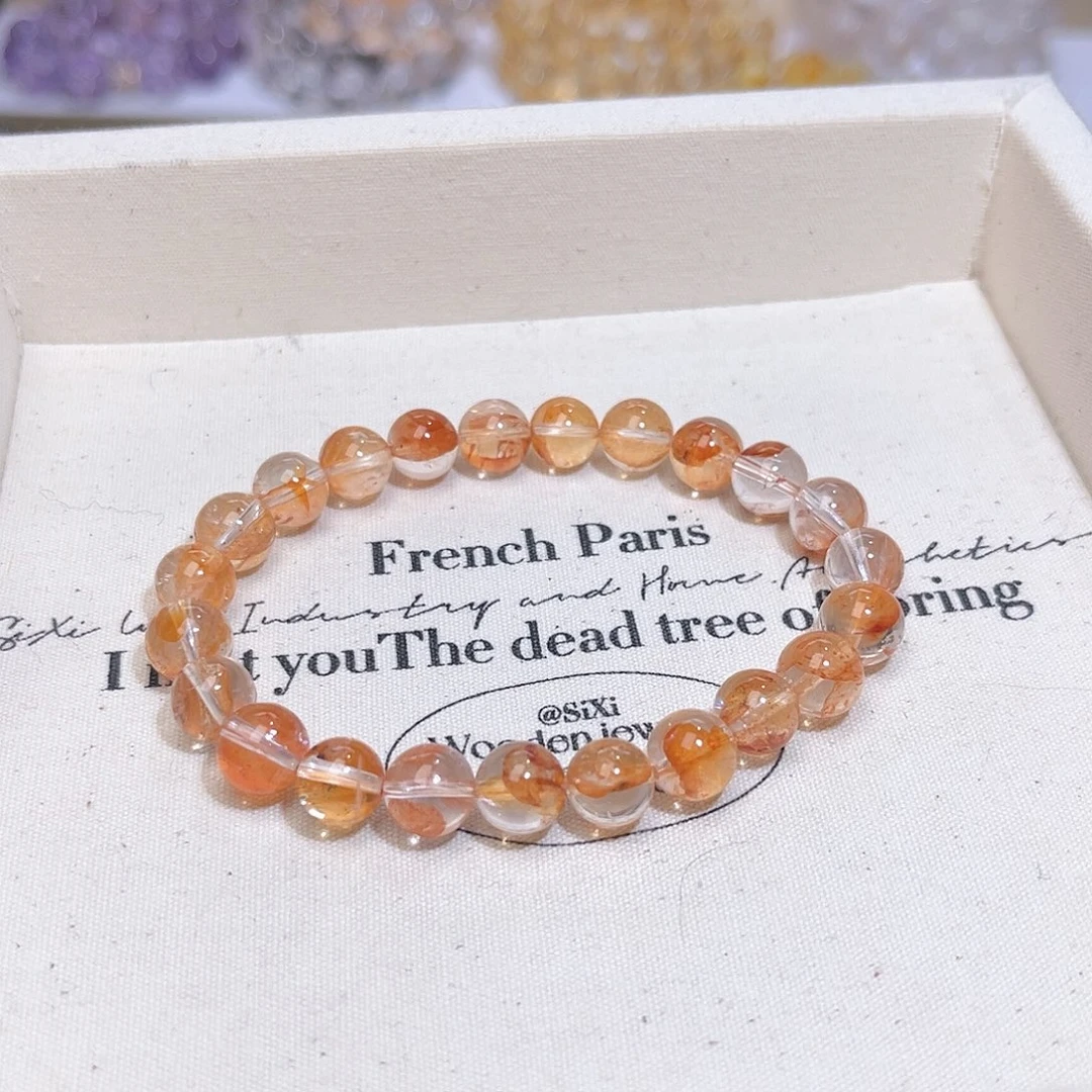 水晶手串未镶嵌橘****_天然水晶8mm