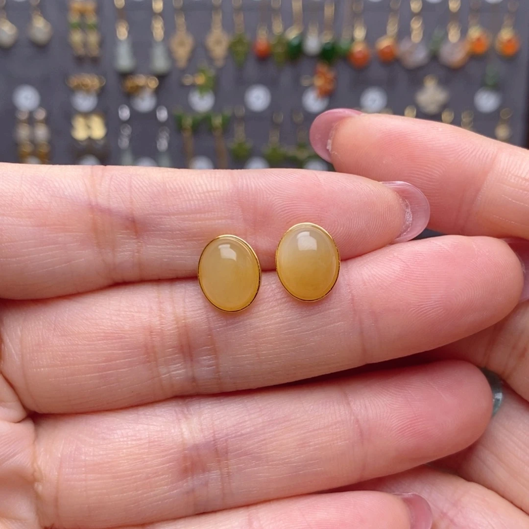 银S925镶嵌和田玉耳饰