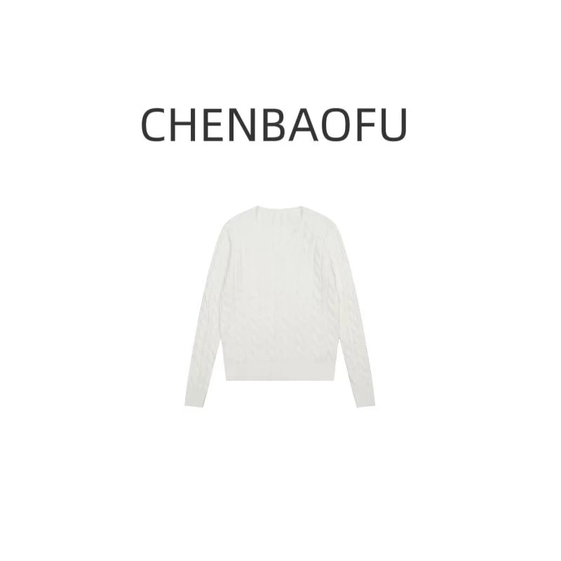 CHENBAOFU伦敦手信韩系小马刺绣绞花V领针织衫女秋季修身长袖毛衣