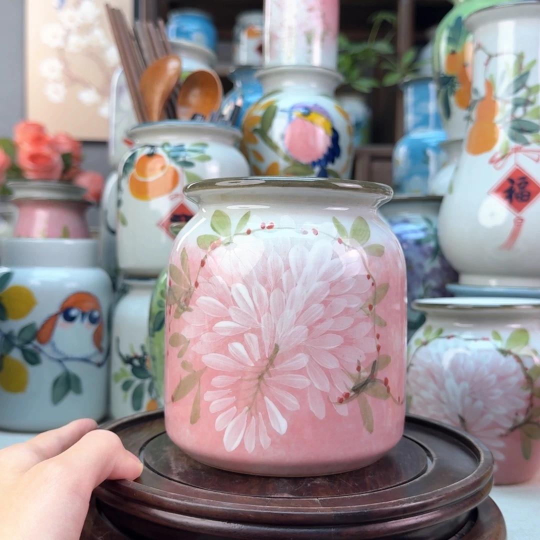 景德镇陶瓷手绘花瓶无孔