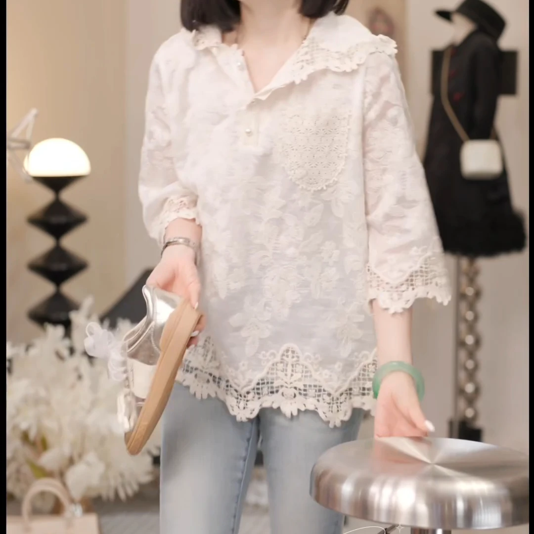 2025新款氛围感钩花美学镂空蕾丝连帽上衣LK2501871