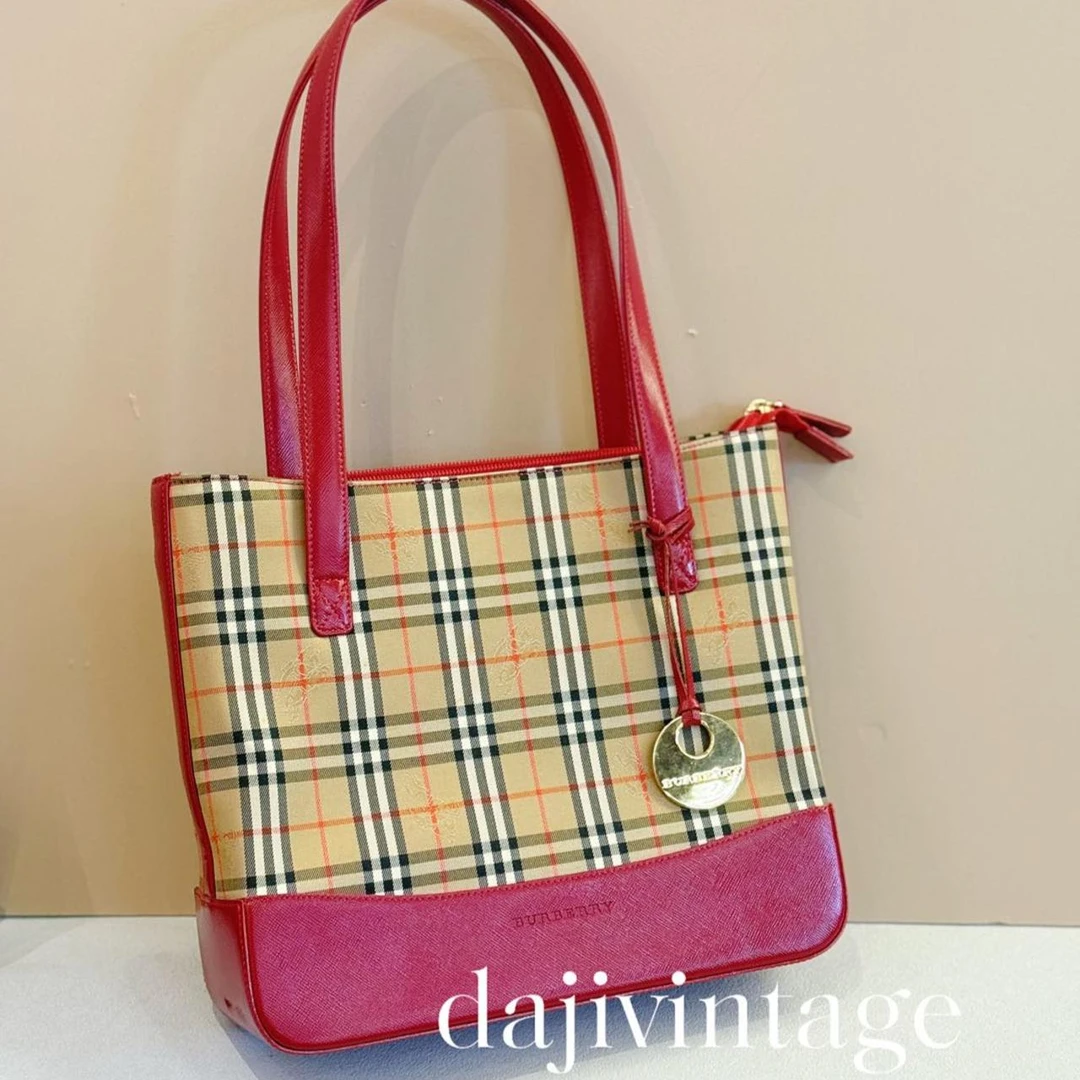 95新 BURBERRY/博柏利 大吉中古/Burberry格纹拼红金币单肩包