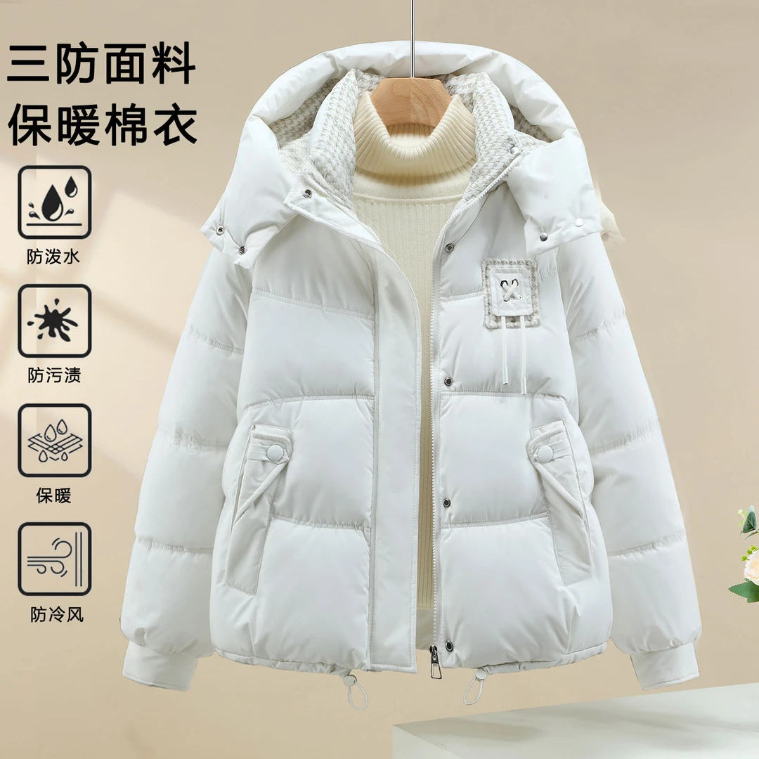 小个子短款加厚棉服2025冬季新款学院风拼接格子棉衣韩版潮流棉袄