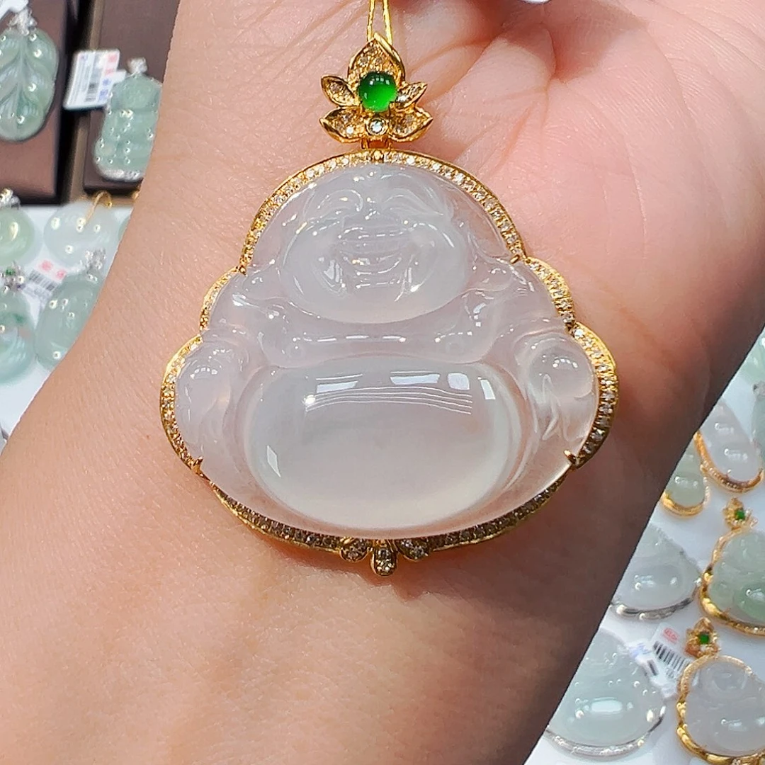 翡翠18K金镶嵌吊坠(不含链)佛公
