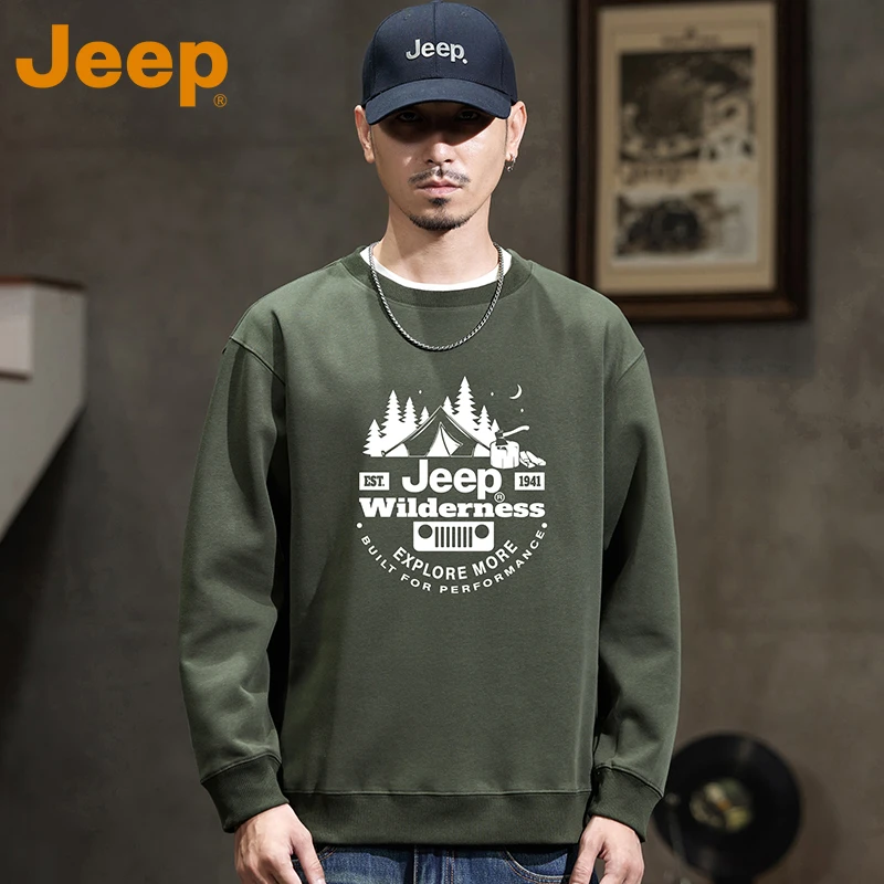 JEEP吉普高端长袖卫衣男款春秋新款圆领美式潮流宽松时尚印花上衣