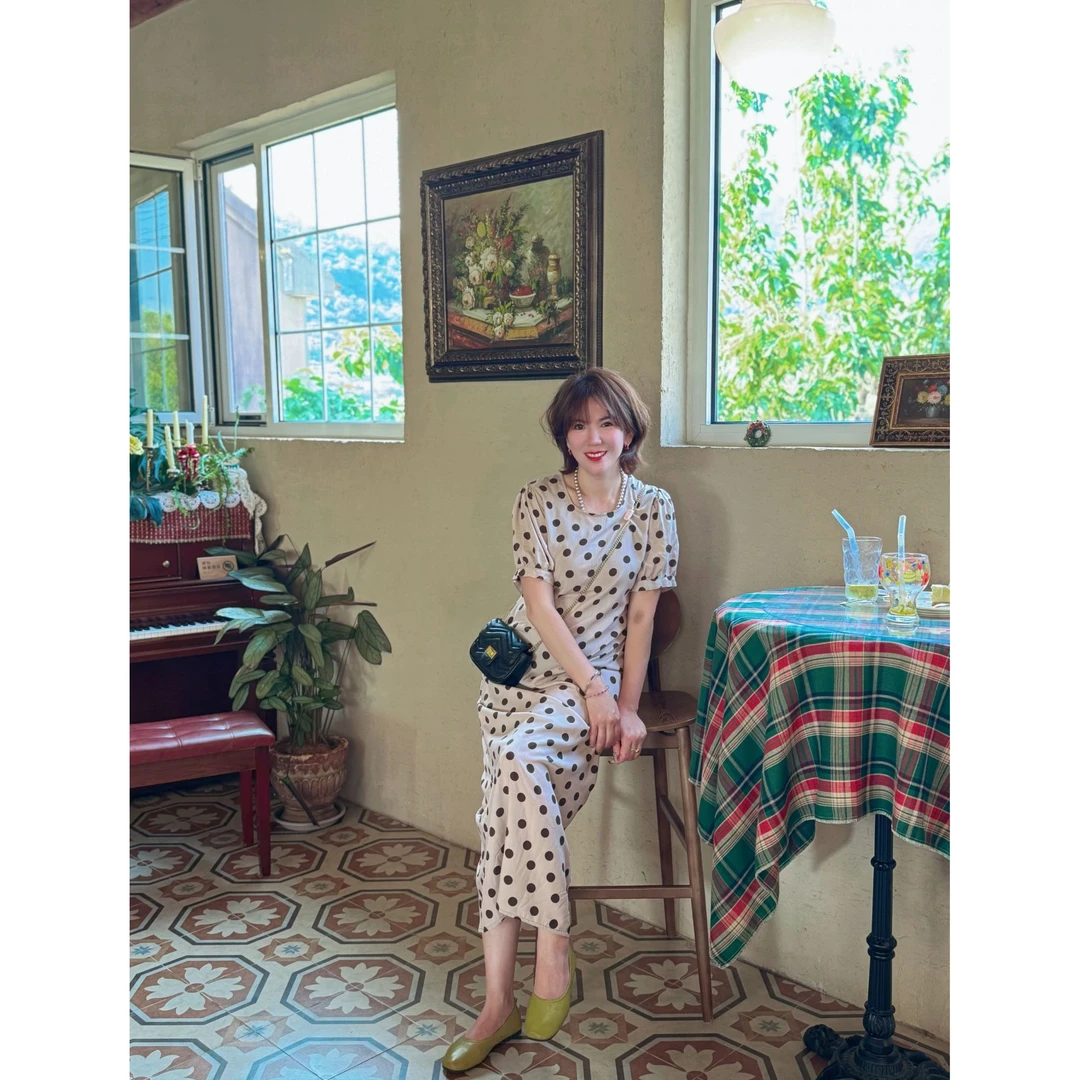 木子静-「汤圆丸子」时尚百搭小众设计感法式波点棉绸连衣裙