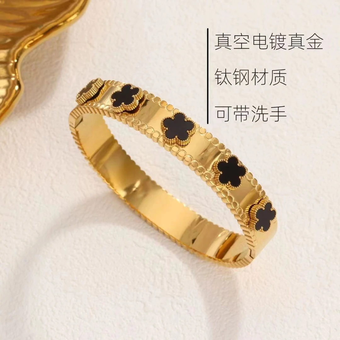 钛钢手镯 金色长久不掉色高级感ins风女款五叶草手镯子送礼物女生