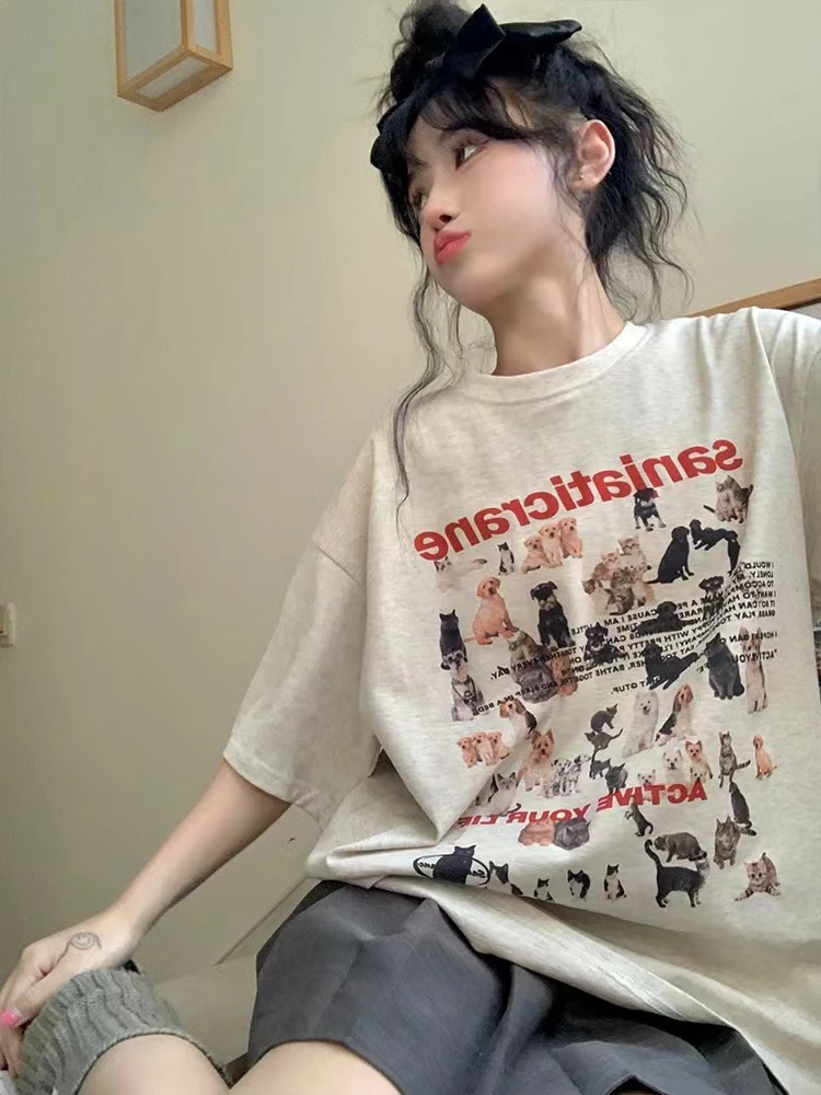 纯棉短袖t恤女2025夏新款百搭设计感小众宽松oversize中长款上衣