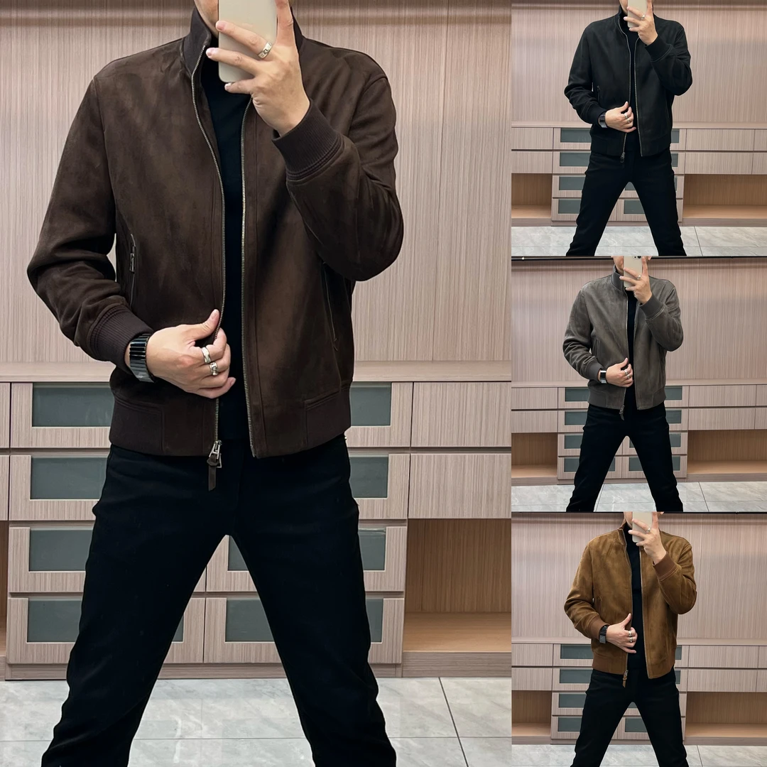 今晨优品-秋季简约轻奢净版商务休闲麂皮绒夹克外套百搭修身8119