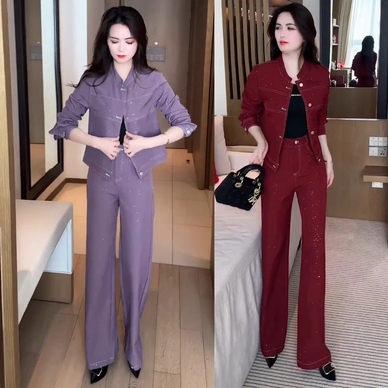 时尚休闲套装女2025春秋新款洋气显瘦牛仔短外套阔腿裤减龄两件套