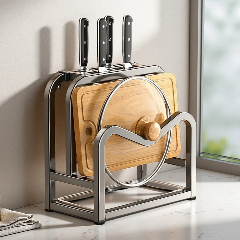 刀架置物架厨房多功能刀具收纳架刀架菜板架一体锅盖架砧板放置架