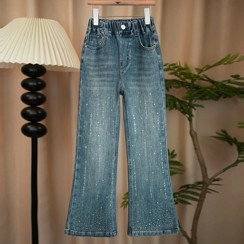 女童秋装裤子2025新款洋气儿童牛仔裤春秋款女大童长裤秋季阔腿裤