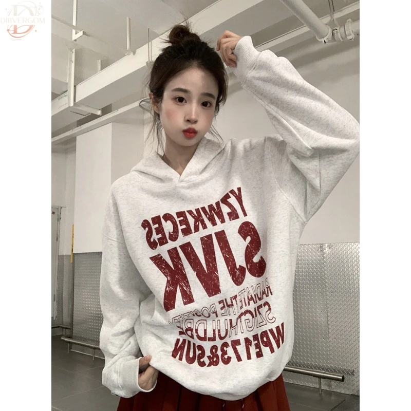 2025春秋薄款百搭卫衣男女情侣装中长款宽松印花外套连帽韩版上衣