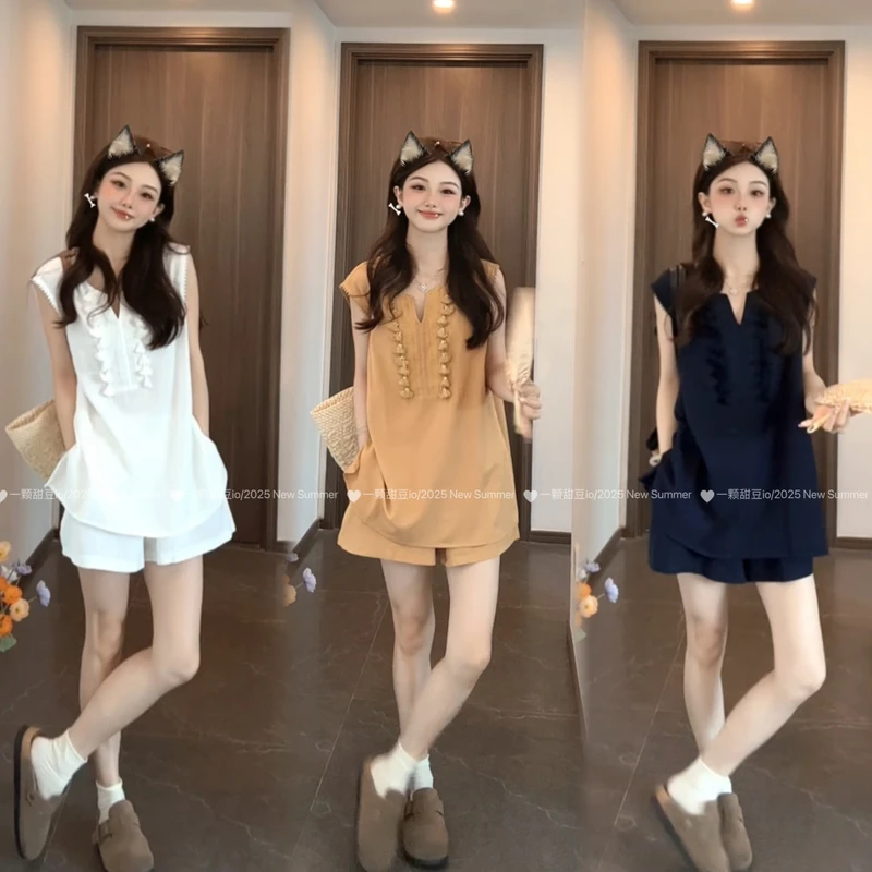 2025洋气穿搭夏季新款韩系休闲显瘦宽松时尚百搭设计感无袖两件套