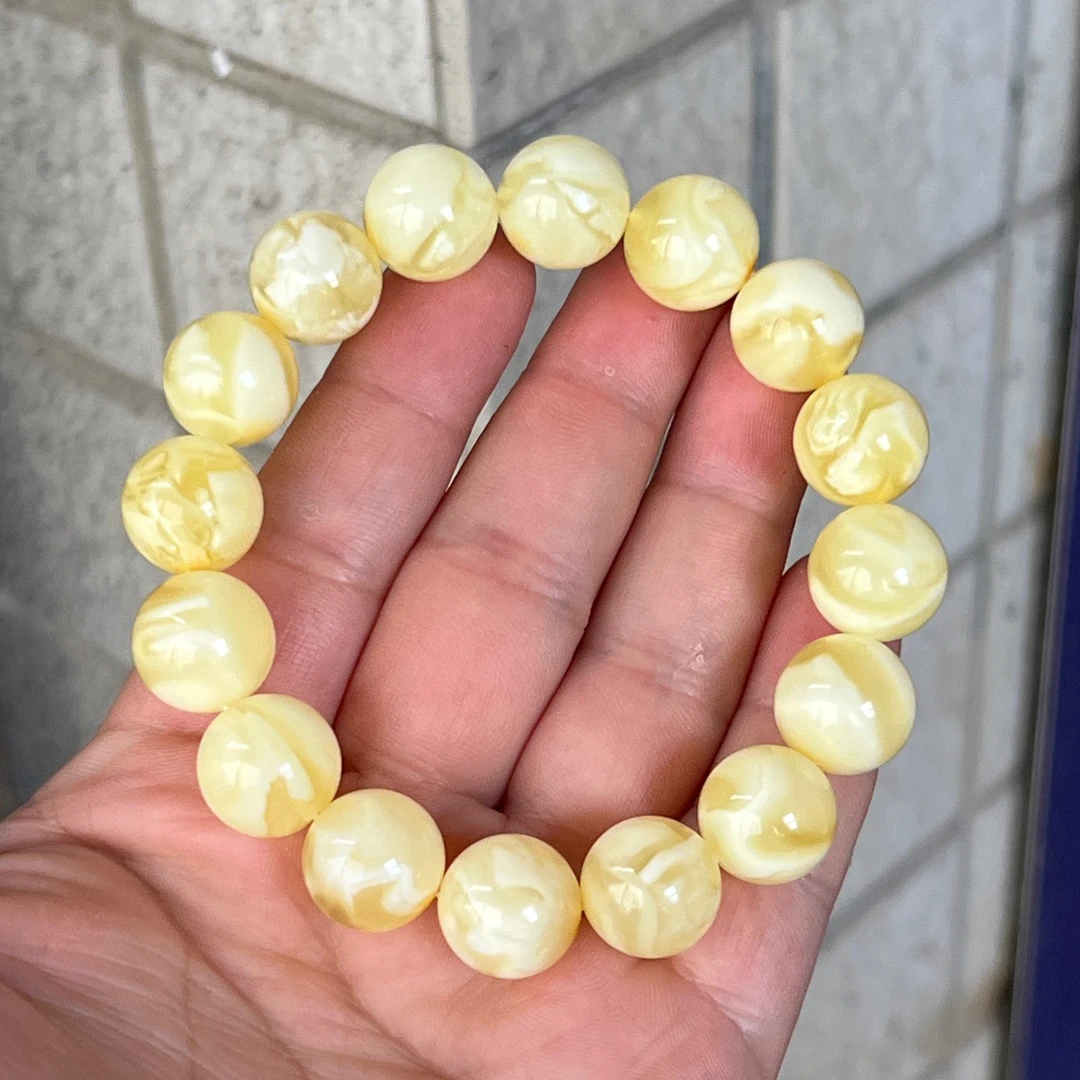 13mm+天然精品白妖花蜜蜡圆珠手串 22.74