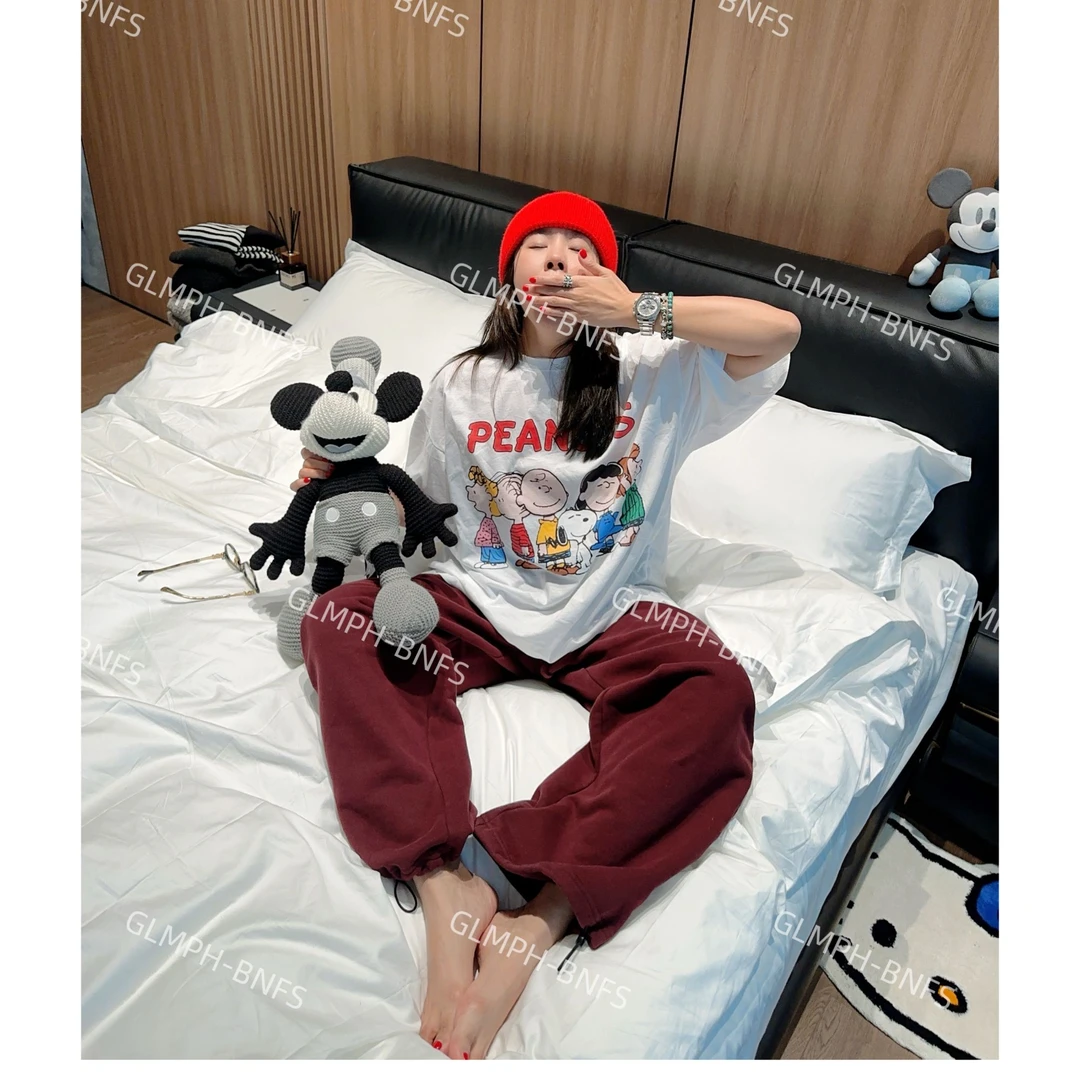 GLMPH-BNFS【全家福】卡通印花白色简约宽松圆领短袖百搭T恤-698