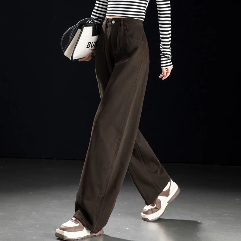 美式复古咖色弯刀裤2025新款今年流行爆款牛仔裤阔腿宽松直筒裤子