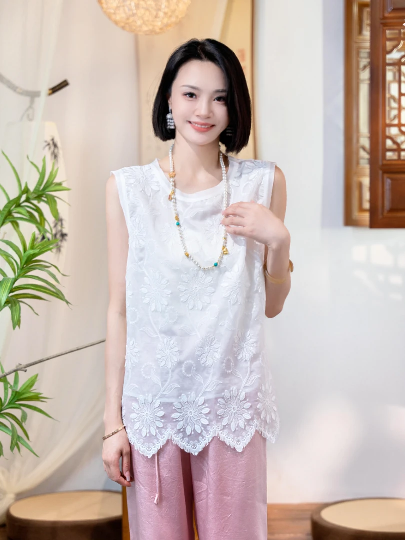 【朵朵服饰】新中式高级定制高级百搭时尚简约针织夏季短袖SH0988