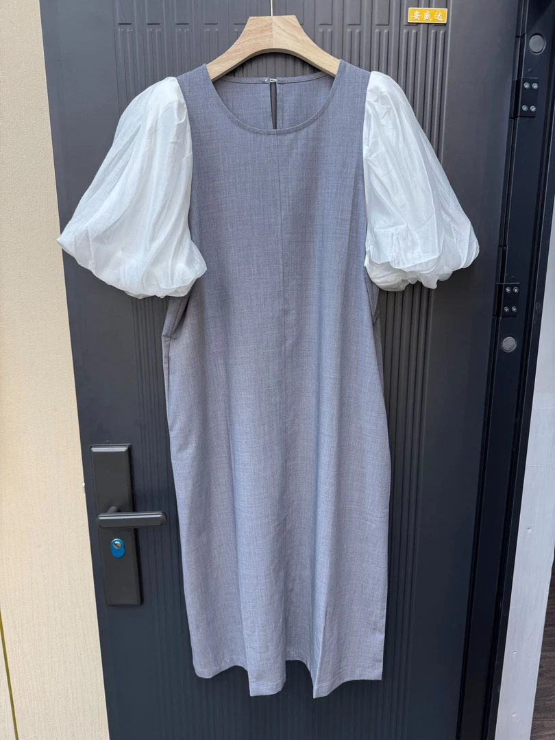 LYQ22533泡泡袖连衣裙女夏2025新款设计感小众拼接气质温柔初恋裙