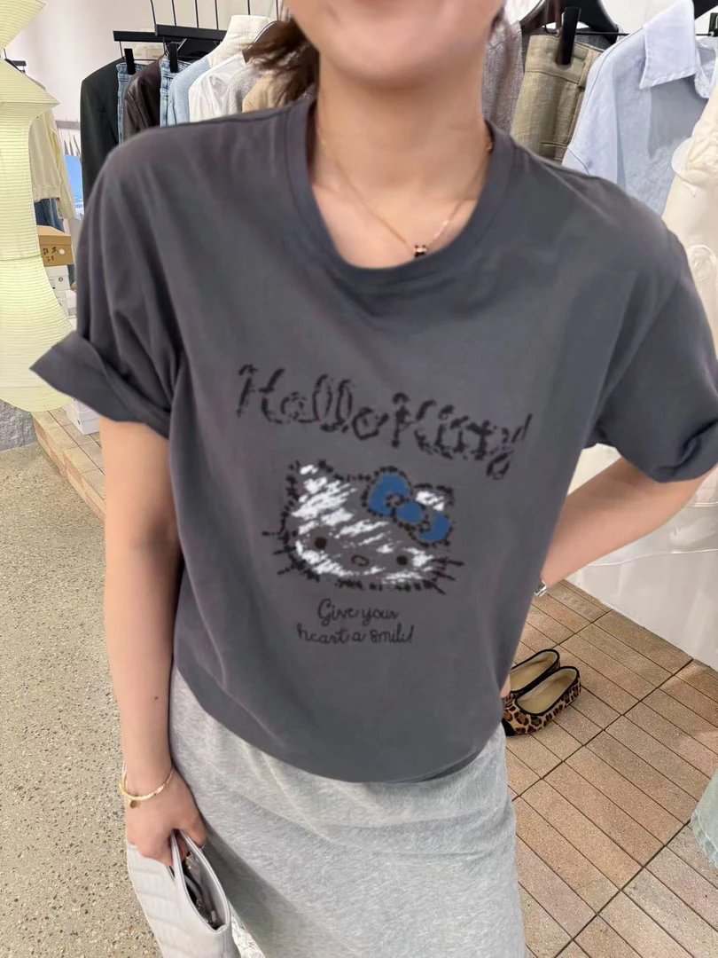 YOUCAI25春夏｜Kitty涂鸦灰色短袖