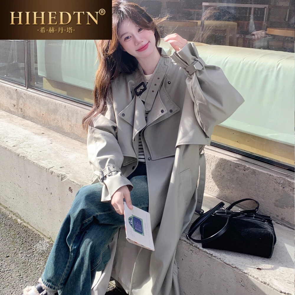 希赫丹塔高级感风衣外套春季新款韩版英伦休闲灰色中长款工装大衣