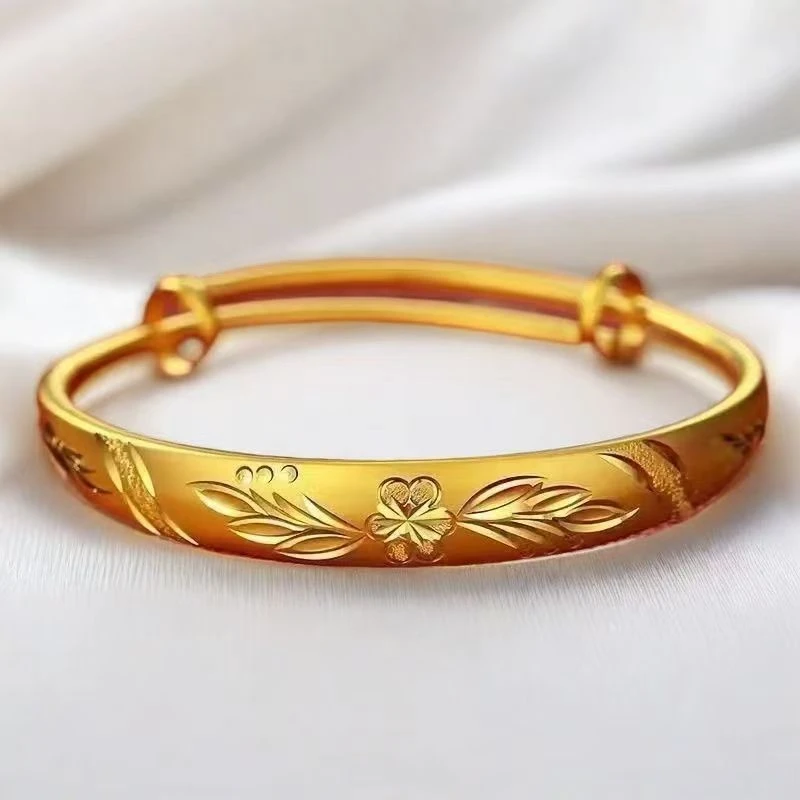 铜合金手镯 花开富贵金色手镯女款花朵复古时尚手镯