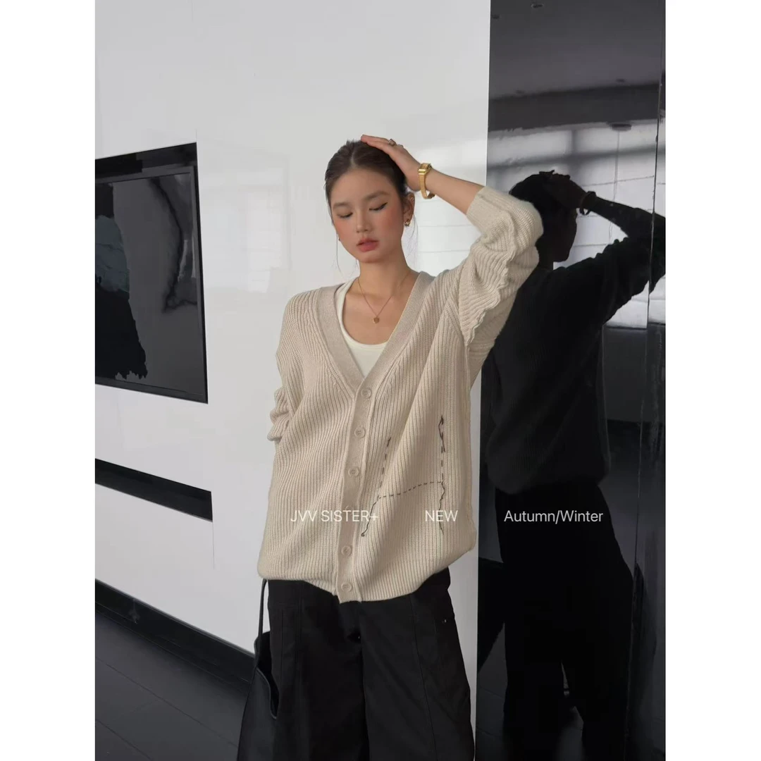 爱唯依（F）-大版慵懒！厚实的明线设计毛衣开衫（JM71337#）JVV