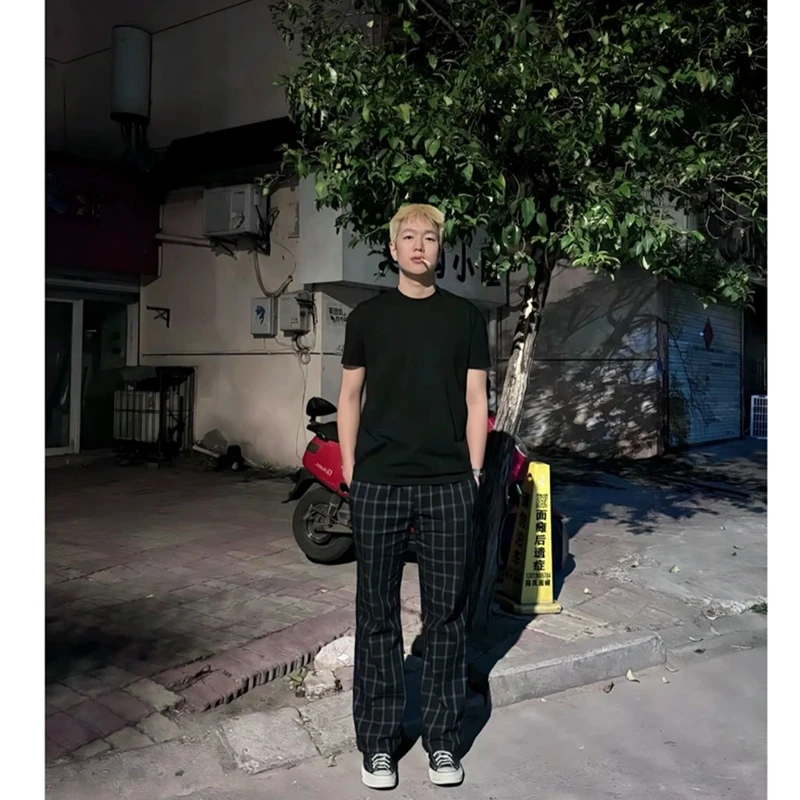 何以同款25SS秋季直筒微喇格子裤阔腿裤日常休闲美式学生男女同款