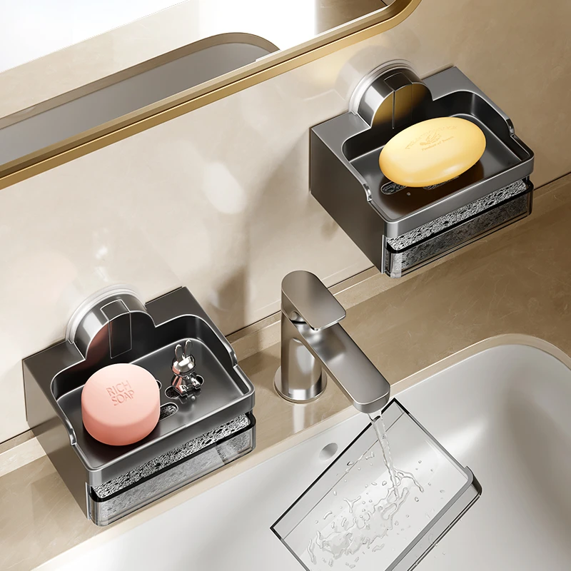 壁挂式吸盘肥皂盒家用卫生间浴室免打孔香皂盒置物架收纳架沥水架