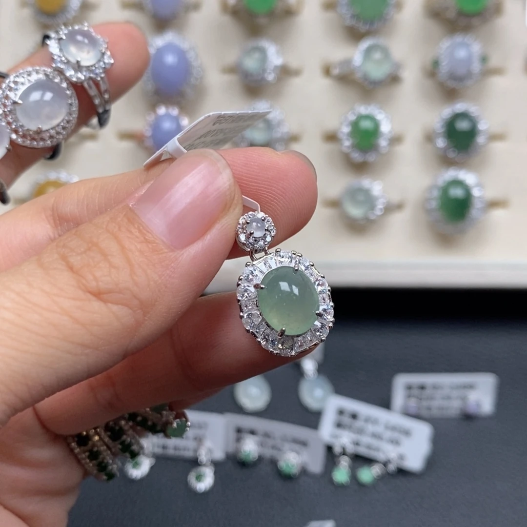 翡翠戒指银S925镶嵌戒指