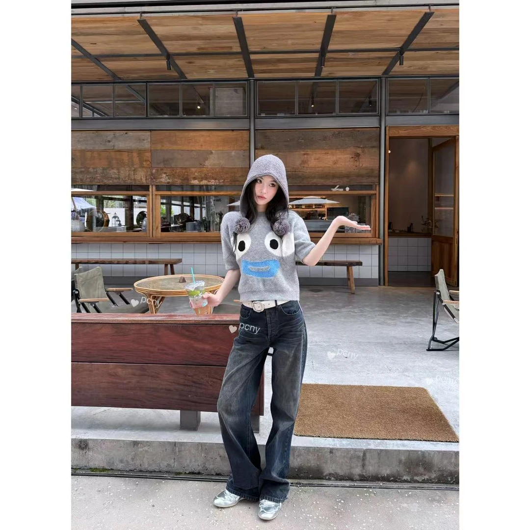 PCNY「蓝调流年」不理理秋季新款女装时尚宽松休闲牛仔裤