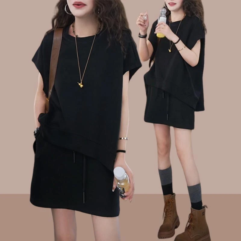 2025年高级感时尚洋气休闲套装裙女装夏季大码显瘦欧货短裙两件套